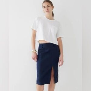 Stretch linen-blend midi pencil skirt